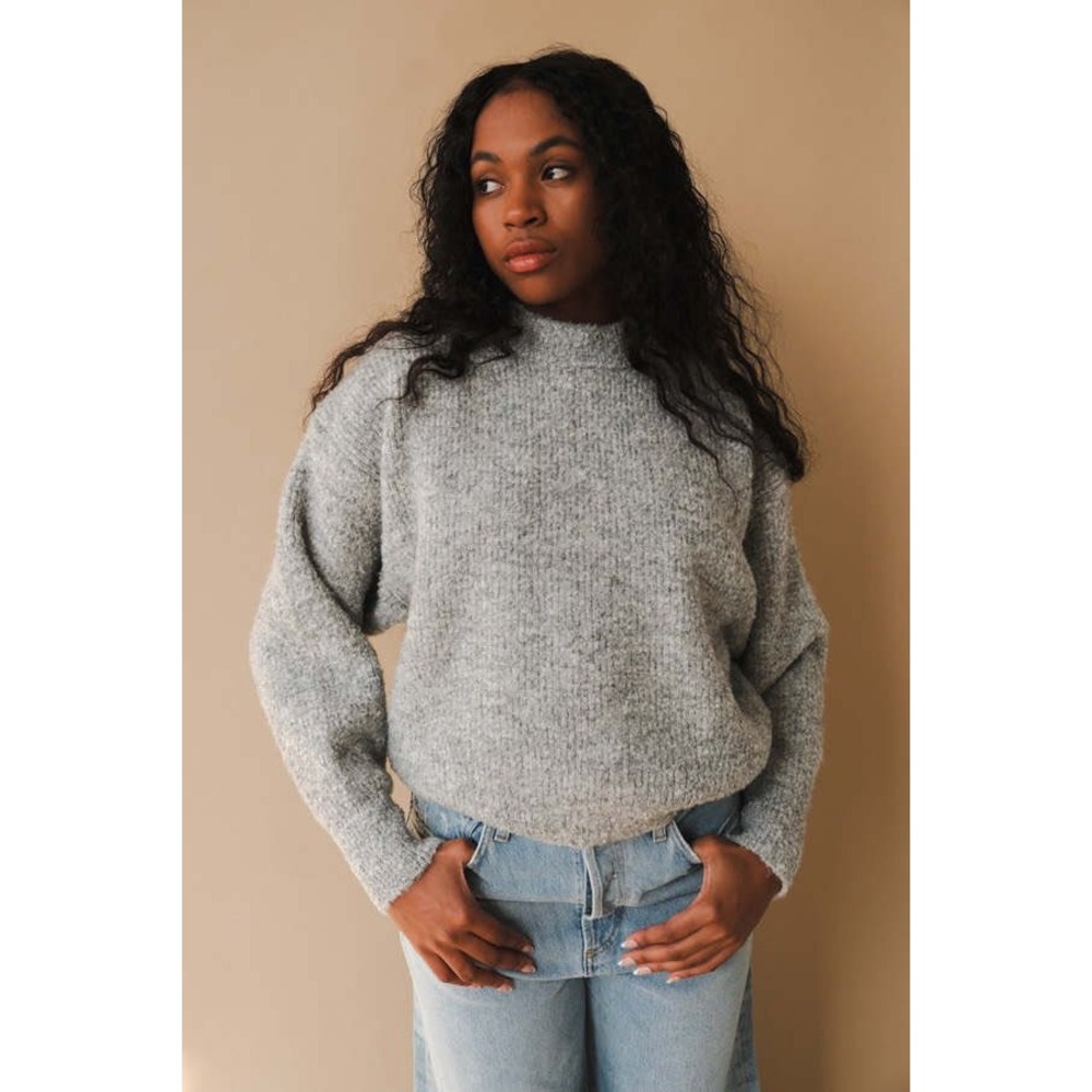Le Bon Shoppe | Elise Fuzzy Wool Blend heather Gray Mock Neck Sweater XS/S